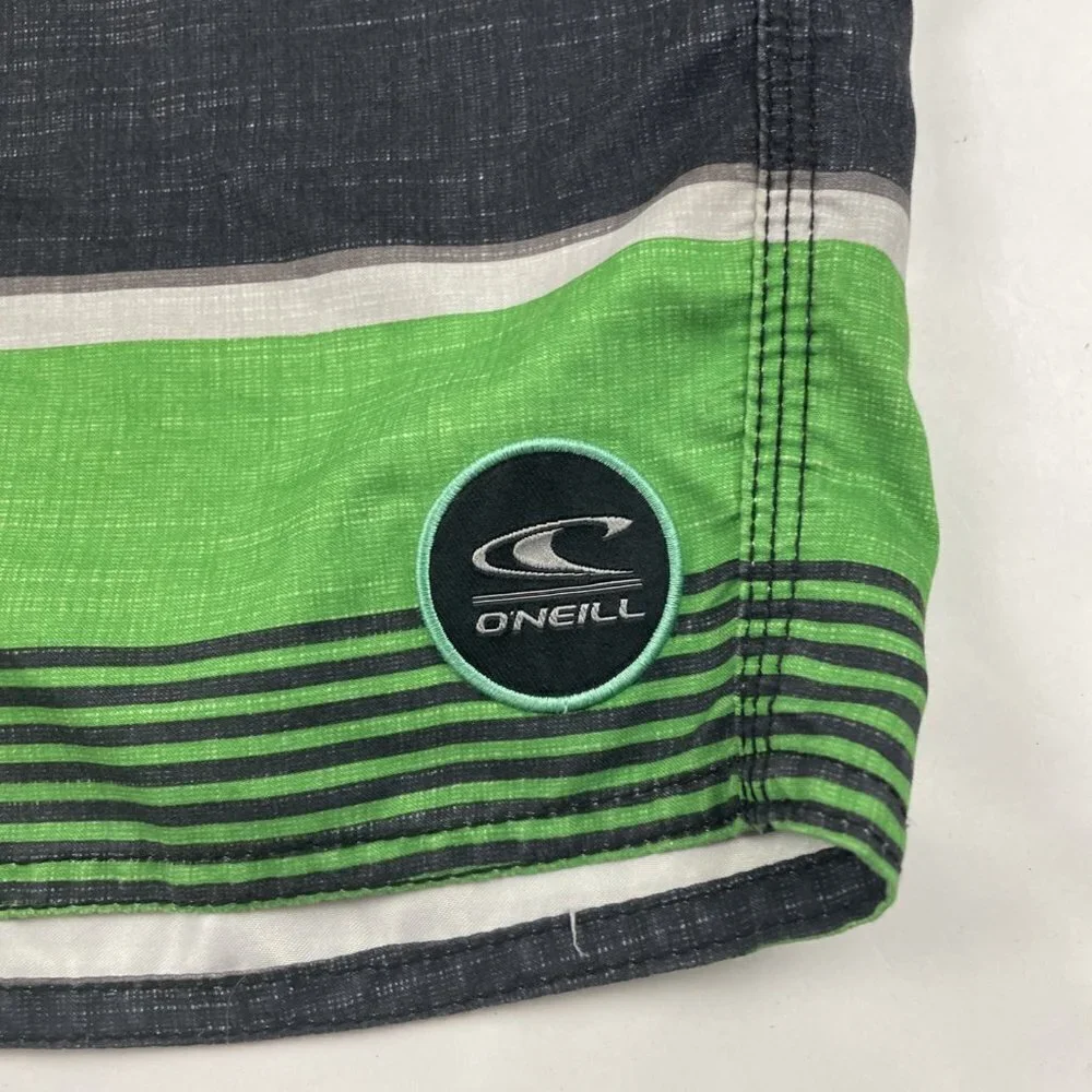 O'Neill Board Shorts Men's Size 32 Green Black Polyester Pocket Lightweight
